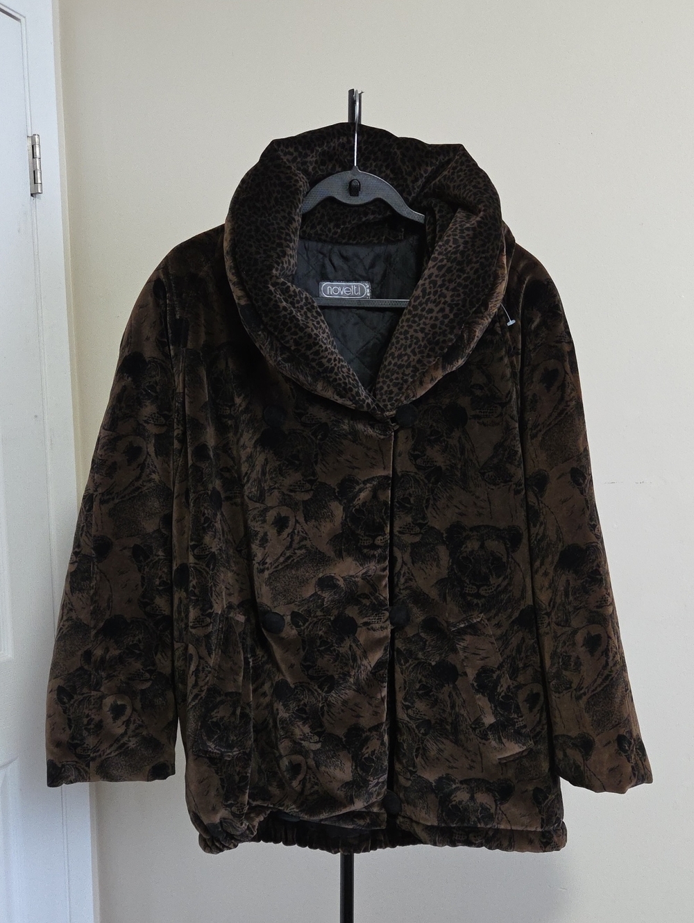 Novelty Brown Floral Teddy Jacket with Shawl Collar